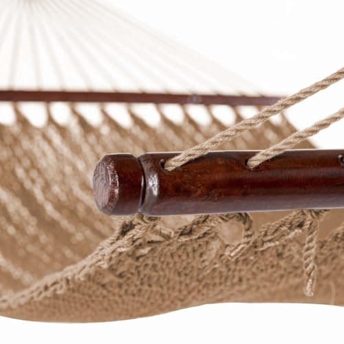 Lazy Daze Hammocks 10.5 FT Double 2 Person Caribbean Rope Hammock, Hand Woven Polyester Hammock with Spreader Bars, for Outside Outdoor Backyard Patio Poolside,450 LBS Capacity, Tan