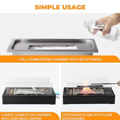 Safer Burning Rectangle Tabletop Fire Pit, Smores Maker Kit, Portable Indoor/Outdoor Table Top Firepit,Table Fireplace with Cobblestones - Gift for Home Decor & Balcony Parties, Housewarming Gift
