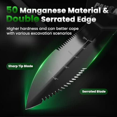 PANCKY Metal Detector Shovel with Extended Handle & Carrying Sheath, Heavy Duty Double Serrated Edge Metal Detecting Digging Tool, Digger Trowel for Gardening, Camping, Black