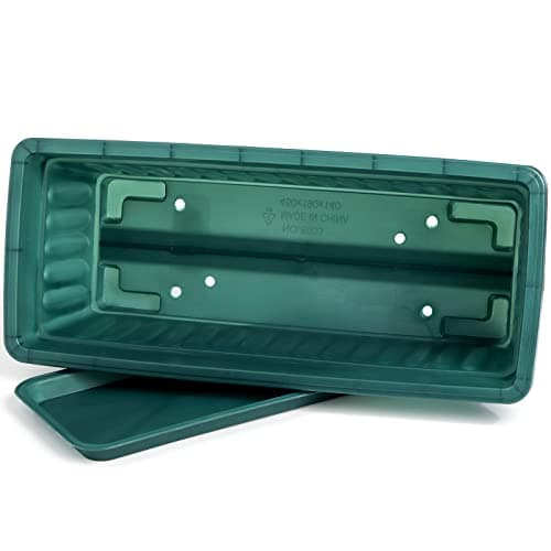 Fasmov 7 Pack 17 Inches Flower Window Box Plastic Vegetable Planters with Trays Vegetables Growing Container Garden Flower Plant Pot with 7 Pcs Plant Labels for Balcony, Patio, Garden, Green