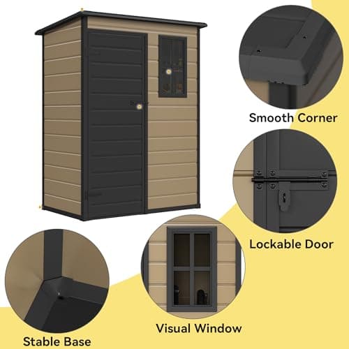 DWVO 5x3 FT Outdoor Storage Shed with Reinforced Floor, All-Weather Resin Storage Shed with Lockable Door & Window, Waterproof Plastic Tool Storage for Garden, Backyard, Patio, Lawn