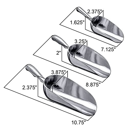 Amazing Abby - Elsa - Aluminum Ice Scoops (3-Piece Set), Cast Aluminum Utility Scoops, 5/12/24-Ounce Capacity, Food-Grade, Good for Home and Commercial Use, NOT Dishwasher-Safe, Hand-Wash Recommended