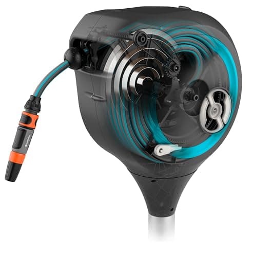 GARDENA (18614-80) 66' x 1/2" Automatic Retractable Garden Hose Reel on Metal Spike, 66' Outside Garden Hose Length, with 360° Rotation to Reach All Areas of Your Yard