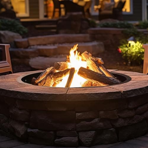 OUSHENG 36 Inch Round Fire Pit Ring Insert for Outside Wood Burning, 39 Inch Outer Large Solid Steel Firepit Liner for Above or In-Ground Outdoor DIY Camping Garden Patio Backyard