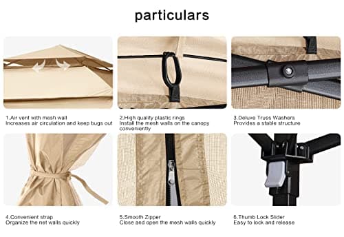 COOSHADE 11x11Ft Easy Pop Up Gazebo Tent Instant Outdoor Canopy Shelter with Mosquito Netting Walls(Khaki)