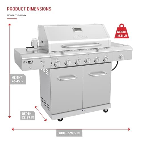 Nexgrill Deluxe 6-Burner Propane Gas Grill with Ceramic Searing Side Burner, Stainless Steel Frame, Rotisserie Kit, 60,000 BTUs Output, BBQ Grill Perfect for Outdoor Gatherings - 720-0896X