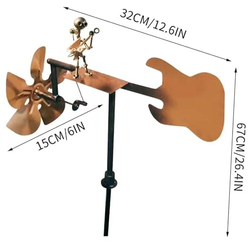 Handmade Metal Bassist Windmill,Handmade Metal Drummer and Guitar Windmill, Wind-Powered Kinetic Sculpture, Wind Spinners for Yard Lawn Garden Patio Decor, Drummer Decor (Guitar)
