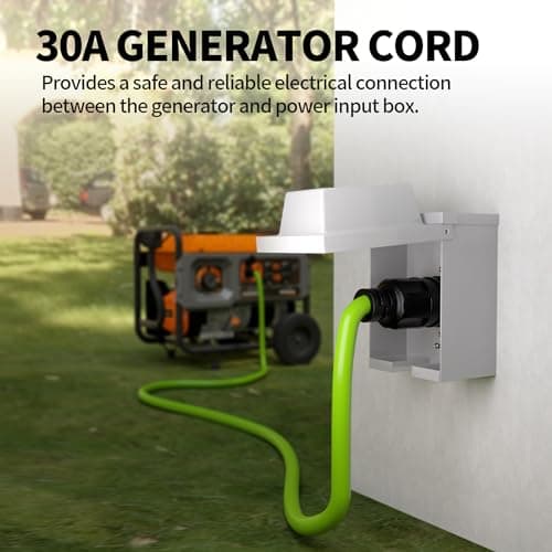 25Feet 30 Amp Generator Extension Cord 4 Prong,Heavy Duty NEMA L14-30P/L14-30R,125/250V 7500W,Green 10 Gauge STW Twist Locking Generator to House Power Cords with Cord Organizer,ETL Listed