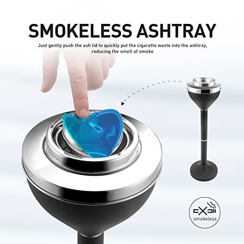 Standing Ashtray Outdoor for Patio, Large & Tall Outside Ash Tray for Cigarette Butt Receptacle Disposal, Commercial Metal Smokers Cigar Ashtrays Container with Lid, Matte Black, B01DK