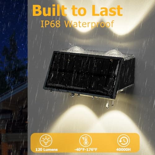 Solar Fence Lights Outdoor, 12 Pack Warm & Cool White RGB LED IP68 Waterproof Wall Mount Sconce Up & Down Solar Lights for Outside Garden Patio Backyard Garage Step（Black