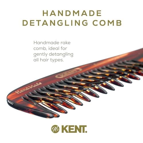 KENT 21T 8 Inch Large Hair Detangling Comb, Wide Teeth for Thick Curly Wavy Hair. Long Hair Detangler Comb For Wet and Dry. Handmade of Quality Cellulose, Saw-Cut Hand Polished, Made in England