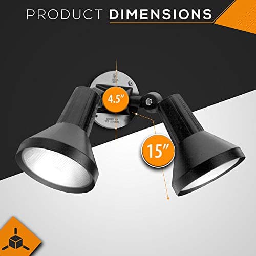 Ciata 15" Outdoor Security Flood Light 2 Head with Heavy Duty Cast Aluminum Body 150W PAR38 Weather Proof Black Finish (2 Pack)