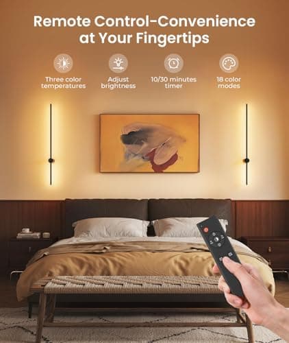 40" Battery Operated Wall Sconce, 10000mAh Rechargeable Wireless Sconces Set of 2, Dimmable Wall Sconces with Remote Control, 18 Color Modes Non Hardwired Wall Sconces, 10 Hours Using Time
