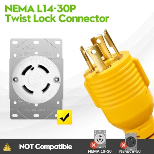 30 Amp to 20 Amp 110 Generator RV Adapter Cord, NEMA L14-30P to 4X 5-15R/5-20R Generator Distribution Adapter 4 Prong 30 Amp to 15 Amp/20Amp with Lighted End STW 10 AGW 1FT