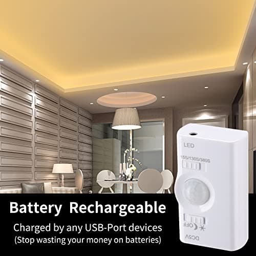 Motion Sensor Led Light Strip 9.8FT，Rechargeable Lithium Battery Power Supply，Multi-Functional Controller Dimmer and Timer for Bedroom Kitchen Showcase Stair Corridor Dark Corner