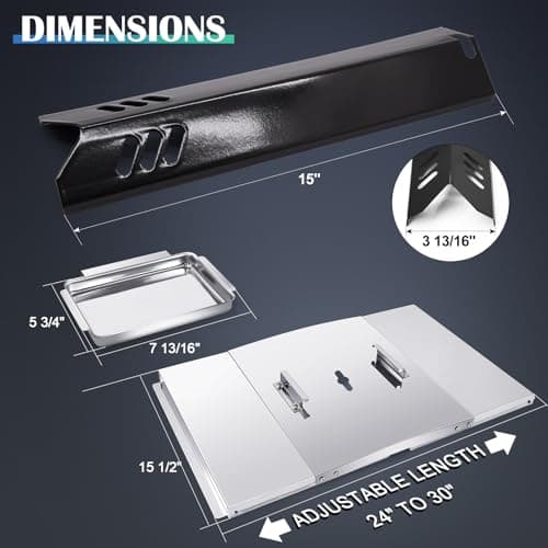 Grill Grease Tray Replacement Parts for Dyna Glo DGF493BNP, DGF510SBP, Backyard Grill BY13-101-001-12, BY14-101-001-02 and BHG Grill Parts, Adjustable 24''-30'' Gas Grill Drip Pan, Heat Plate Shields.
