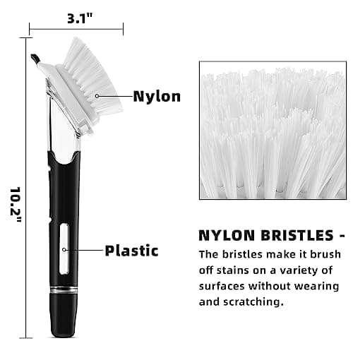 SUBEKYU Dish Brushes with Soap Dispenser, Kitchen Dish Scrubber Brushes with Handle, Dishwashing Cleaning Scrubbers for Dishes/Pans/Pots, Black, 2Pack