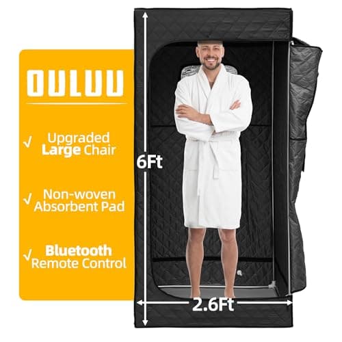 Portable Sauna for Home, Sauna Box with 2.6L Steamer, Personal Sauna with Big Sauna Chair, Remote Control, Oxford Fabric, 2.6’ x 2.6’ x 5.9’, Black, 1000W