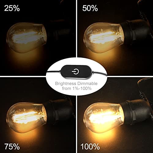 24.6Ft USB Powered Outdoor String Lights with 10 pcs Waterproof & Shatterproof S14 LED Bulbs, Lightweight Dimmable Garden Festoon String Lights for Camping BBQ Christmas Party