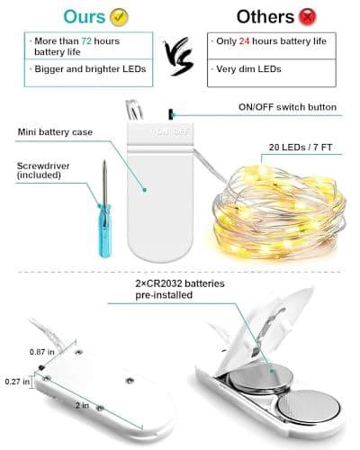 6 Pack Fairy Lights Battery Operated 7ft 20 LED Mini String Lights Twinkle Lights Silver Wire Firefly Starry Lights for Mason Jars Wedding Party Christmas Centerpiece Table Decorations, Warm White