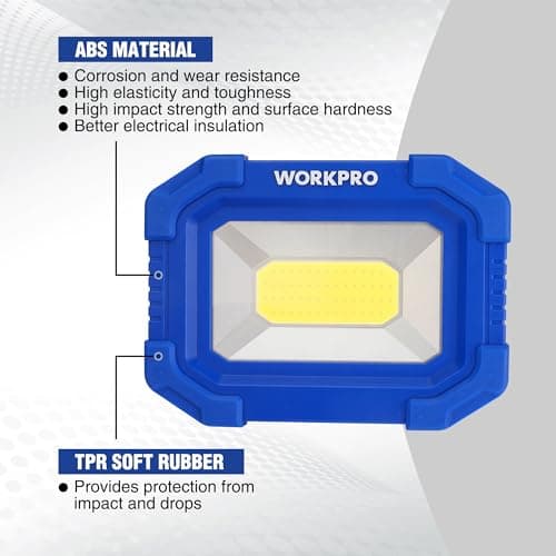 WORKPRO LED Work Light, Rechargeable Magnetic Work Lights with Stand, Portable, Waterproof, 2000LM COB Flood Light for Camping, Fishing, Car Repair, Job Site Lighting, Hiking, 4 Modes, 2 Pack