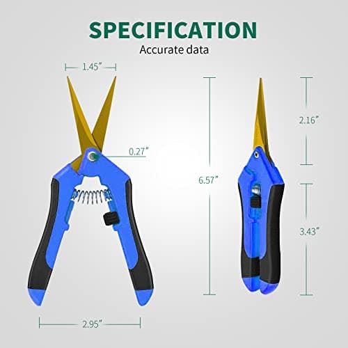SZHLUX 6.5 Inch Gardening Scissors Hand Pruner Pruning Shears with Titanium Coated Curved Precision Blades 1-Pack