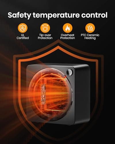 Gaiatop Mini Space Heater, Lightweight PTC Ceramic Fast Heating 500W Energy Efficient for Indoor Use, Overheating & 45° Tip-Over Protection, Portable Desk Electric Heaters for Office Home Black