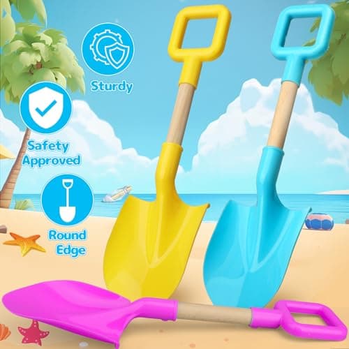 Beach Sand Toys 16" Shovels for Kids Adults, 16 Inch Spade Scoop Gardening Tools, Sandbox Kit Wood Handle Spade for Garden Outdoor Snow Backyard Summer 3 Gift Pack Pink Yellow Blue