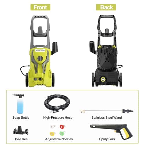 Power Washers Electric Powered - 4800PSImax 3.2GPM High Pressure Washer Car Cleaning Machine with Adjustable Spray Nozzle and Foam Cannon for Home Driveway Patio Deck, Olive Yellow