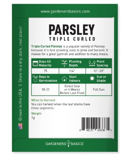 Gardeners Basics, Curled Parsley Seeds for Planting Indoors and Outdoors Heirloom, Open-Pollinated, Non-GMO Curly Herb Variety- Great for Home Gardens and More