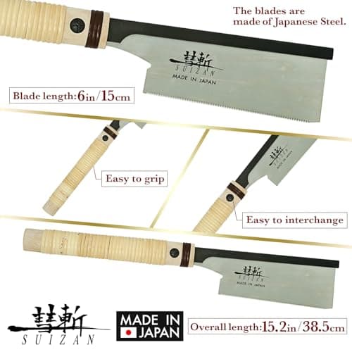 SUIZAN Dozuki Dovetail Saw 6" Crosscut - Professional Japanese Pullsaw Handsaw Woodworking Tools