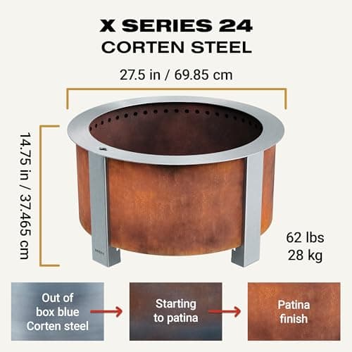 Breeo Smokeless FIrePit (X Series 24, Corten Steel) | 27.5 inch Smokeless Fire Pit for Outside | 62 Pounds | Ideal for Families Compatible with Wide Range of Breeo Accessories
