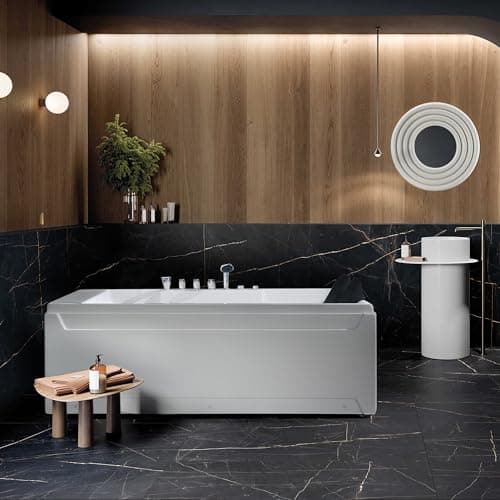 Empava 1125W Whirlpool Tub,72" x 48" Jetted Bathtub for 2 Person, Hydro Massage & Chromatherapy,ETL Certified,3 Sided Apron,Acrylic ,110 Gallons,Left Drain