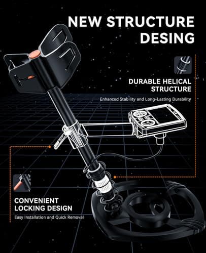 SUNPOW Metal Detector for Adults Professional - High Accuracy with 12" Waterproof Coil, 2x Backlit LCD Display, Advanced DSP Chip, 5 Modes, Adjustable Length (19"-59"), Sturdy Spiral Structure -OTMD14