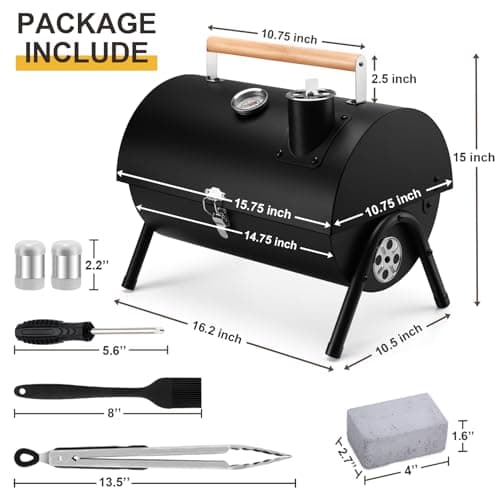Joyfair Portable Charcoal Grill Set, Small Tabletop Barbecue Grill with Accessories Tools for Outdoor Camping BBQ Grilling Backyard Party Cooking, Heavy Duty & Innovative Design, Thermometer & Chimney