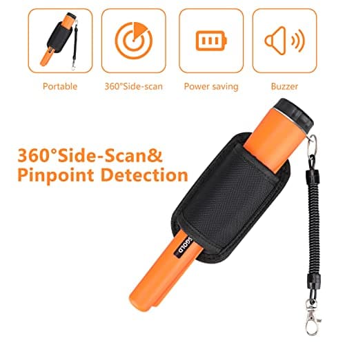 Metal Detector Pinpointing,Waterproof Pinpointer 360 Degree Search Gold&Treasure Finder with Belt Holster &LED Indicator& Buzzer Vibration, for Adults and Kids (Orange)