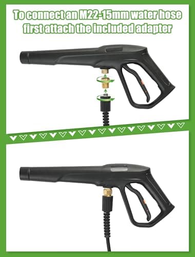 Pressure Washer Gun Set, Max W.P. 2320PSI, B.P. 5000PSI, M22-14mm & M22-15mm Fitting, 4 Stainless Steel Nozzle Tips & Holder, Replacement for Ryobi Powerstroke Greenworks and More Power Washers