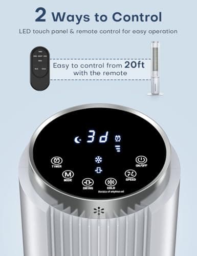 42 INCH Portable Air Conditioners w/Remote & LED Touch Screen, 4 Modes & 3 Speeds, 1-Gal Tank for 15H Cooling Evaporative Air Cooler, 12H Timer for Smart Auto-Off, 90° Oscillating Swamp Cooler