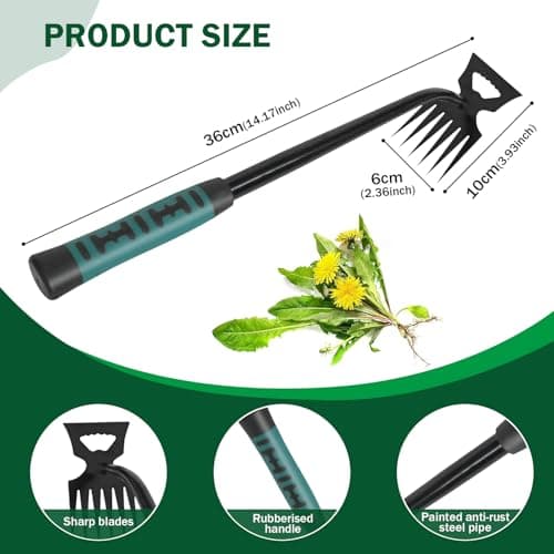 Weeding Artifact Uprooting Weeding Tool, 6 Teeth Multifunctional Hand Weeder Tool, Portable Garden Weed Tools, Weed Remover Tool for Yard and Garden