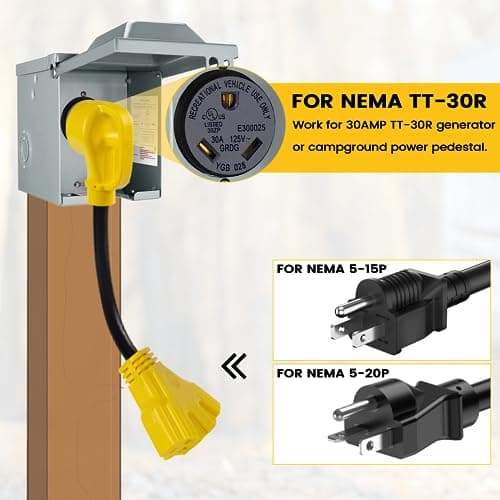30 Amp to 110V 20 Amp RV Distribution Adapter,NEMA TT-30P Male to 3X5-15/20R Female RV Generator Adapter Cord,30 to 20Amp 125V 3-Prong to Multiple Household Outlet Adapter Cord 1.6FT