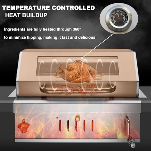 Built In Charcoal Grills Outdoor Kitchens,28-Inch Stainless Steel Charcoal bbq Grill Built In with Liftable Charcoal Tray,Insulated Hood, Temperature Gauge and Rain Fabric cover (Round Lid)