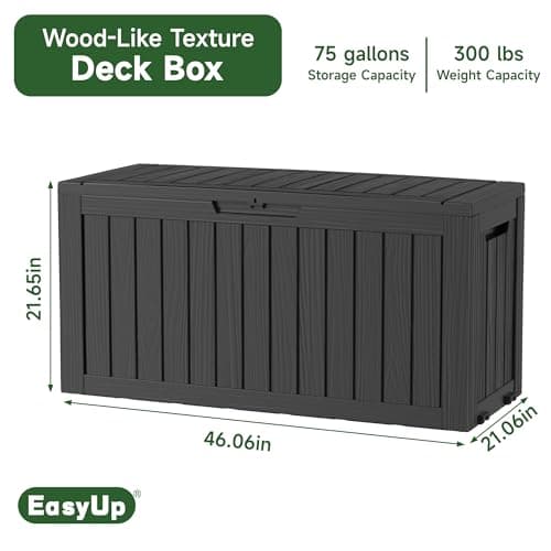 75 Gallon Outdoor Storage Box, Resin Waterproof UV-Resistant Deck Box, Reinforced Stability for Patio, Garden, and Poolside, Striped Black
