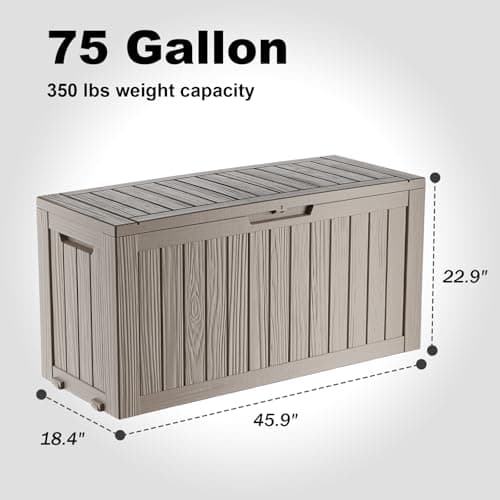 ROJIK Outdoor Storage Housing Deck Box - Waterproof Patio Furniture, Garden Tools, Cushions, Pool Accessories Storage Bench with Lockable Lid and Side Handles (Grey 75 Gal)