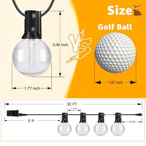 Ollny Outdoor Lights 30FT RGBW, Color Changing String Light with 20 Edison + 1 Spare G40 Bulbs, Plug in Remote Waterproof Timers Patio Lights for Outside Balcony Porch Camping Deck Yard