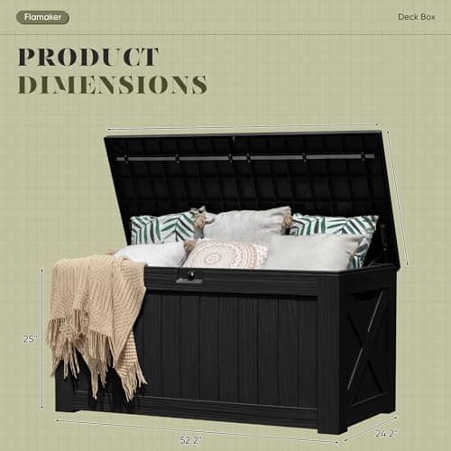 Flamaker Resin Deck Box 120 Gallon Waterproof Large Deck Boxes Plus Outdoor Indoor Storage Box Imitation Wood Resin for Patio Furniture Garden Tools and Pool (Black)