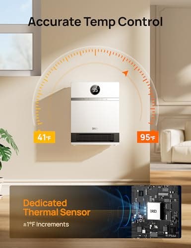 Dreo Smart Wall Heater, IP24 Electric PTC Space for Indoor Use, 30 Oscillation, Adjustable Thermostat, Remote Control, Works With Alexa, 24H Timer, Easy-Mounted for Bedroom, Office