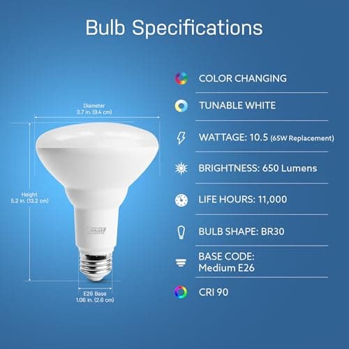 Feit Electric BR30 Smart Flood Light Bulb,2.4GHz WiFi Color Changing and Dimmable, No Hub, Works with Alexa or Google Assistant, BR30/RGBW/CA/AG, 65W, Multi-Color (RGBW), 1 Count (Pack of 1)