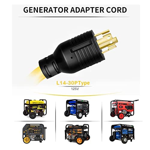 Heavy Duty L14-30P 30 Amp to 110 Generator Adapter Cord Distribution to 4X 5-20R 1.5 FT Household Outlet Female with Dust Protection Caps 125/250V 7500W STW 10AWG/4C ETL Listed