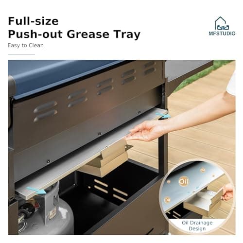 MFSTUDIO 4-Burner Propane Gas Grill, Stainless Steel BBQ Grill with Side Burner and Porcelain-Enameled Cast Iron Grates, High Heat Output Gas BBQ Grills for Barbeque and Outdoor Cooking
