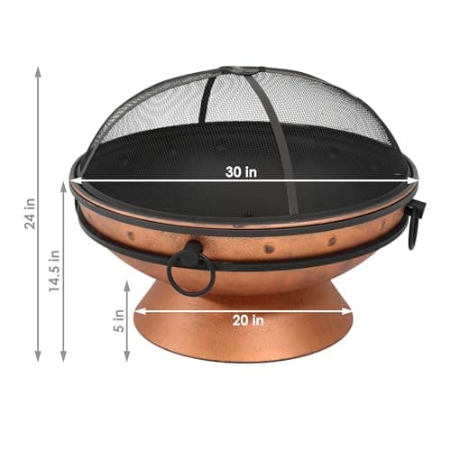 Sunnydaze 30-Inch Large Outdoor Fire Pit - Wood Burning Fire Pit for Outside with Poker and Screen - Copper Finish - Royal Cauldron